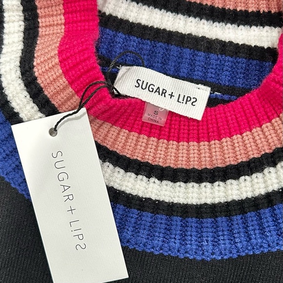 NWT Sugarlips Black Mock Neck Long Sleeve Sweater Color Stripe Accent Top Size S - Picture 4 of 7